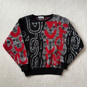 Vintage Hilton Red and Black Men’s 90s Knitted Sweater Size Large Made In USA